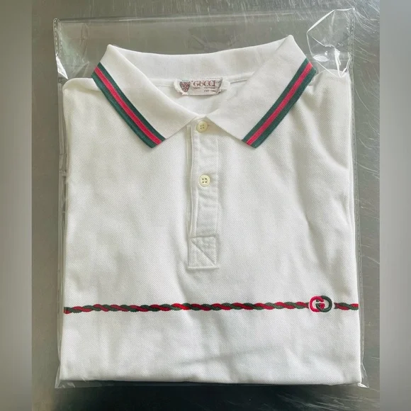 GUCCI Vintage White Polo Shirt With Classic Gucci Logo - Picture 11 of 11